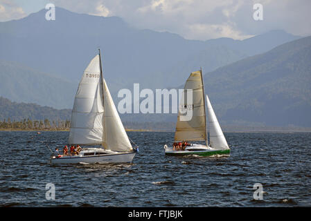 MOANA, NEW ZEALAND, 6. Februar 2016: Segelboote auf Lake Brunner, 6. Februar 2016, New Zealand Stockfoto