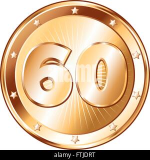 Runde Kreis geformt Metallabzeichen / Gütesiegel im Bronze Look und die Zahl sechzig. Stock Vektor