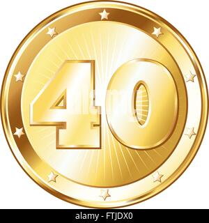 Runde Kreis geformt Metallabzeichen / Gütesiegel im gold Look und die Zahl vierzig. Stock Vektor
