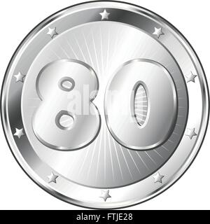 Runde Kreis geformt Metallabzeichen / Gütesiegel in Silber-Look und die Zahl 80. Stock Vektor