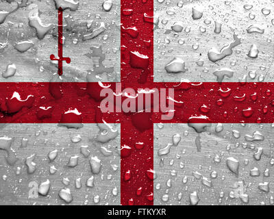 Flagge von London mit Regen fällt Stockfoto