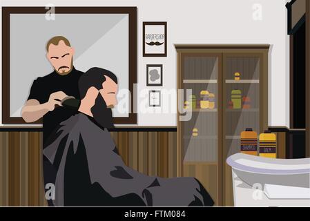 Kunden besuchen Friseur im Friseurladen Stock Vektor