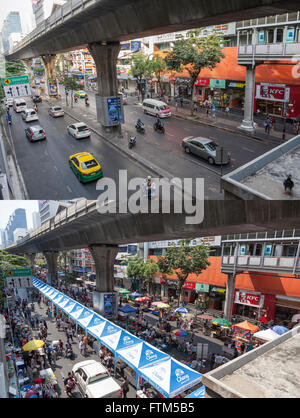 In Bangkok (Thailand), der Sala Daeng Straße an Wochentagen (oben) und am Sonntag (siehe unten). La Rue Daeng En Semaine et le Dimanche. Stockfoto