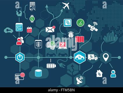 Autonomes Fahren und angeschlossenen Auto-Konzept und Infografik. Vektor-Illustration selbständig Autofahren Stock Vektor