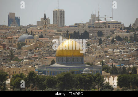 Blick auf die Kuppel des Felsens in der Altstadt von Jerusalem Stockfoto