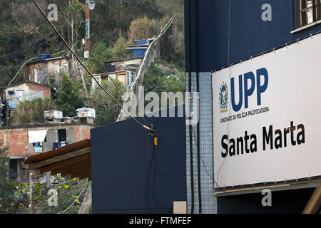 Grundstücke der UPP - Einheit Befriedung Polizei in Favela Santa Marta in Morro Dona Marta Stockfoto