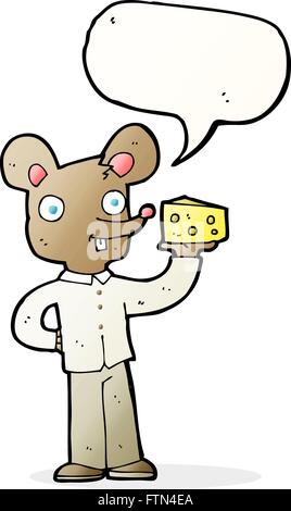 Cartoon-Maus hält Käse mit Sprechblase Stock Vektor