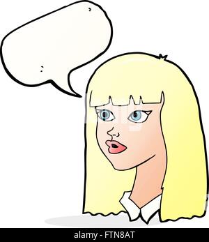 Cartoon hübsches Mädchen mit langen Haaren mit Sprechblase Stock Vektor