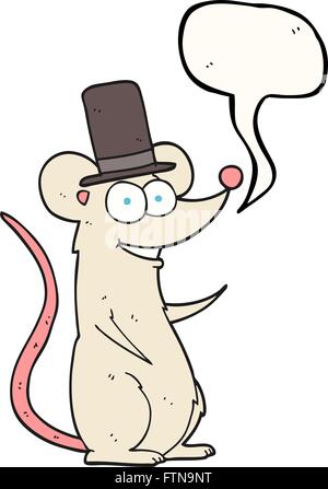 Freihändig gezeichnete Rede Blase Cartoon Maus im Zylinder Stock Vektor