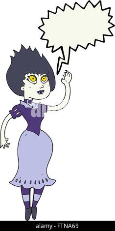 Freihändig gezeichnete Speech Bubble Cartoon Vampir Mädchen winken Stock Vektor