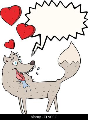 Freihändig gezeichnete Rede Blase Cartoon Wolf in der Liebe Stock Vektor