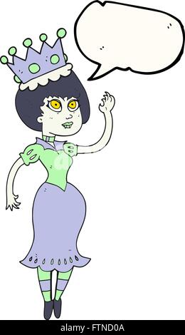 Freihändig gezeichnete Speech Bubble Cartoon Vampirkönigin winken Stock Vektor