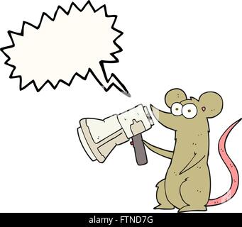 Freihändig gezeichnete Rede Blase Cartoon Maus mit Megaphon Stock Vektor