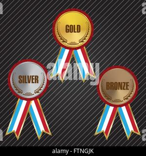 Gold, Silber & Bronze Medaillen mit Bändern Stock Vektor