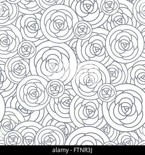 Vektor Musterdesign mit dekorativen Rosen Umriss. Schöne Blumenkarte, stilvolle abstrakte Blumen. Stock Vektor