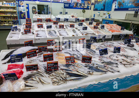 Roh und gefrorenen Fischen verkaufsfertig im Eis am Großmarkt METRO Stockfoto