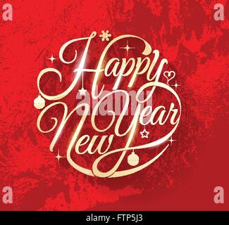 Happy New Year Schriftzug auf rotem Grund. Stock Vektor