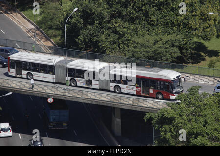 BI-artikuliert Busse fahren auf Avenue Überführung auf Mai 23 Stockfoto