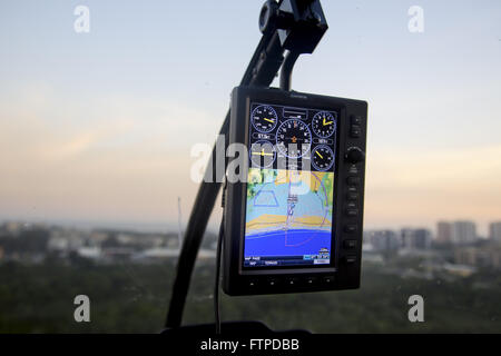 Unit showing satellite map inside the helicopter cabin Stockfoto