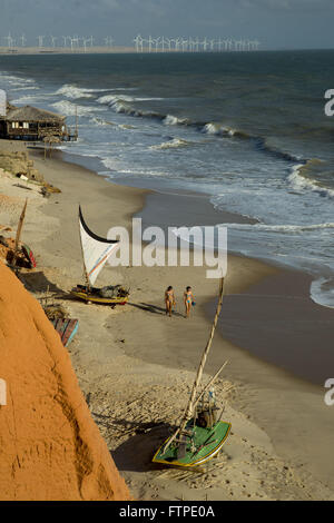 Draufsicht von Canoa Quebrada Strand - Park Eolico Aracaty Nebenkosten Stockfoto