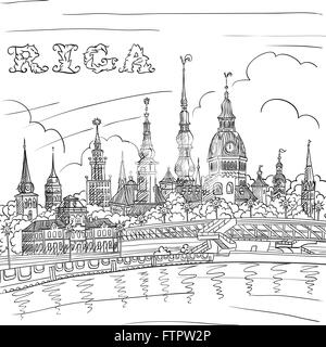 Altstadt und Fluss Daugava, Riga, Lettland Stock Vektor