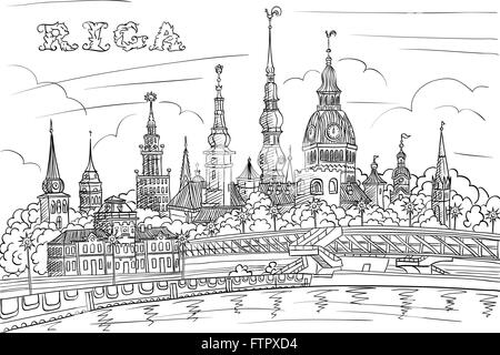 Altstadt und Fluss Daugava, Riga, Lettland Stock Vektor