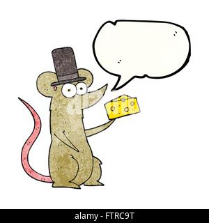 Freihand Rede Blase strukturierte Cartoon Maus mit Käse Stock Vektor