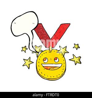 Freihand Rede Blase strukturierte Cartoon happy Sport Medaille Stock Vektor