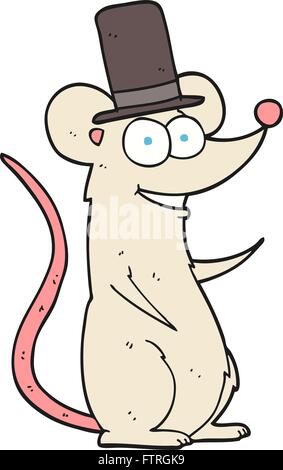 Freihändig gezeichnete Cartoon-Maus im Zylinder Stock Vektor