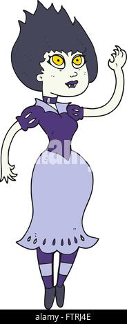 Freihändig gezeichnete Cartoon Vampir Mädchen winken Stock Vektor