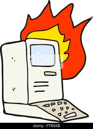 Freihändig gezeichnete Cartoon Quellcomputer auf Feuer Stock Vektor