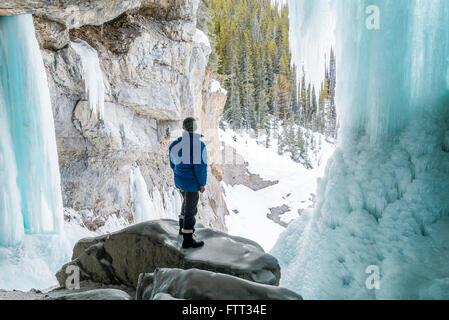 Hinter dem Eis. Zugefrorenen Panther fällt, Banff Nationalpark, Alberta, Kanada Stockfoto