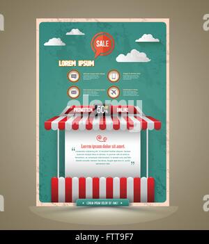 Heiße Aktion Verkauf Plakat Dach Shop Vintage-Stil. Vektor-Illustration. Zu Förderung verkaufen können. Stock Vektor