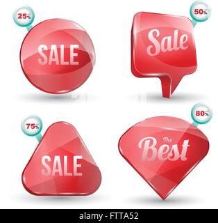 Glänzend glänzend roten Banner Verkauf eingestellt. Vektor-Illustration. Für Promotion und Werbung auf Website und drucken können. Stock Vektor