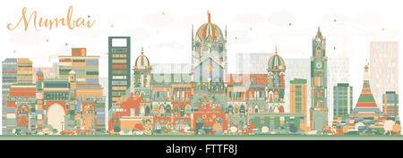 Abstrakte Skyline von Mumbai mit Farbe Wahrzeichen. Vektor-Illustration. Geschäftsreisen und Tourismus-Konzept mit historischen Gebäuden. Stock Vektor