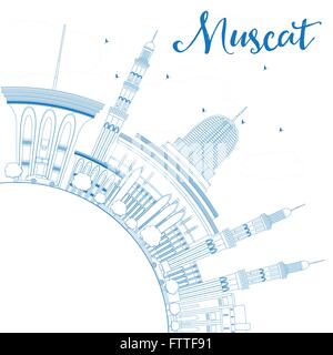 Umriss Muscat Skyline mit blauen Gebäude. Vektor-Illustration. Geschäftsreisen und Tourismus-Konzept mit Textfreiraum. Stock Vektor