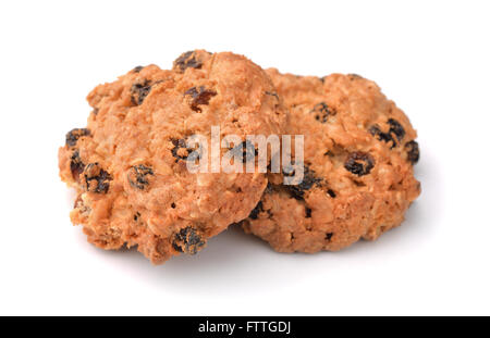 Müsli mit Rosinen Cookies isoliert auf weiss Stockfoto