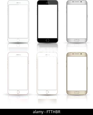 Neue realistische Handy Smartphone Sammlung Iphon Stil Mockups mit unbelegten Schirm isoliert auf weißem Hintergrund. Vektor-illu Stock Vektor