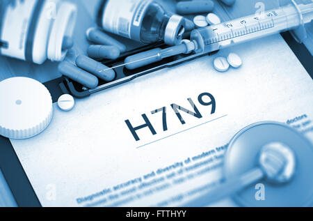 H7N9 Diagnose. Medizinisches Konzept. Zusammensetzung der Medikamente. Stockfoto