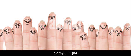 Viele Finger mit gezeichneten Gesichter Stockfoto