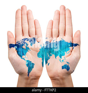 Karte auf den offenen Händen gemalt Stockfoto