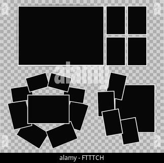 Fotoalbum von Bilderrahmen mit weißem Rand auf transparenten Hintergrund einstellen Zusammensetzung von fotografischen Bildern für Ihr Design. Stock Vektor