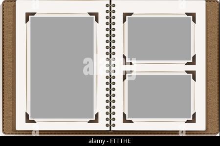 im Alter von open Foto Album Leerseiten mit Retro-Bilderrahmen. Vektor-Design-Vorlage Stock Vektor