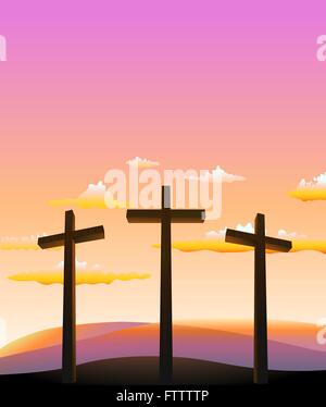 drei Kreuze auf dem Kalvarienberg abstrakten Hintergrund. Vektor-illustration Stock Vektor