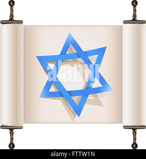 Der Davidstern mit Schatten auf Hebräisch alte Schriftrolle. Zeichen der jüdischen Religion und des Glaubens. Vektor-illustration Stock Vektor