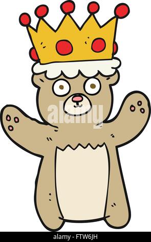 Freihändig gezeichnete Cartoon-Teddy-Bär mit Krone Stock Vektor