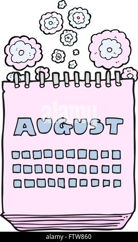 Freihändig gezeichnete Cartoon Kalender zeigt Monat August Stock Vektor