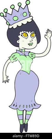 Freihändig gezeichnete Cartoon Vampirkönigin winken Stock Vektor