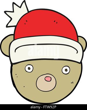 Freihändig gezeichnete Cartoon-Teddybär trägt Weihnachtsmütze Stock Vektor