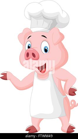 Schwein Koch Cartoon präsentiert Stock Vektor